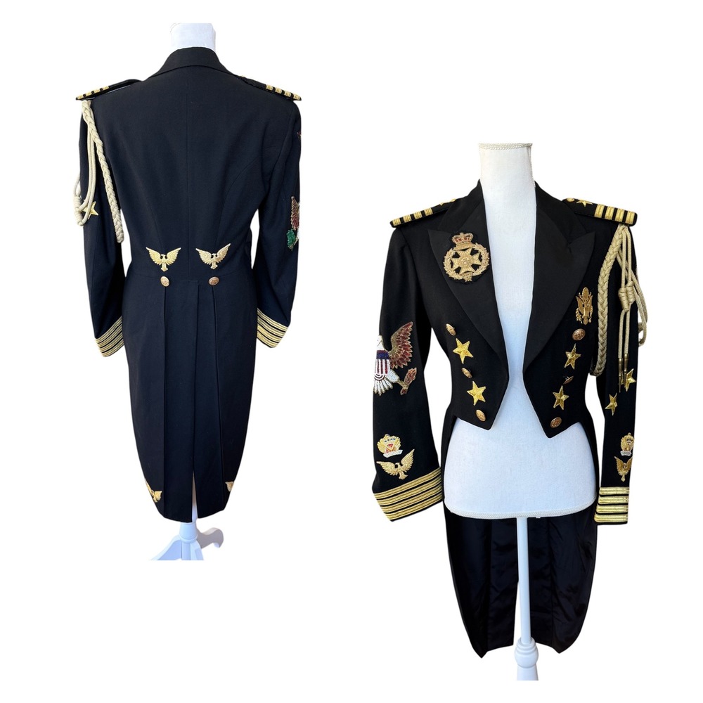 Vintage Gail Dauer Beverly‎ Hills Military Tailcoat Bullion Jacket Black Small